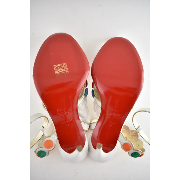 Christian Louboutin Smartissima 100 White Multi Ankle Strap Sandal Heel Pump 37 - Picture 11 of 11